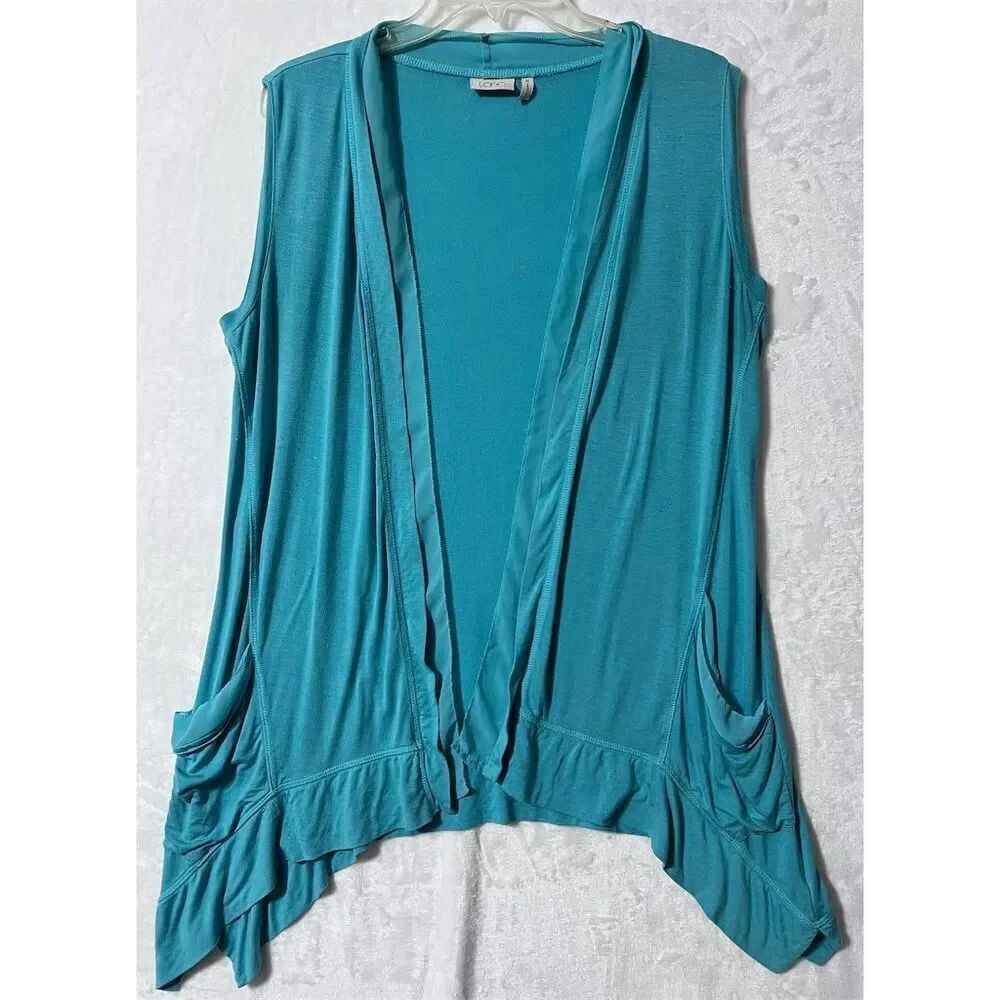 Logo Women's Teal Sleeveless Cardigan Vest Size M Standard Casual
